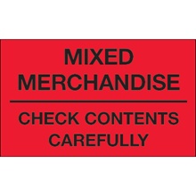 3 x 5" - "Mixed Merchandise - Check Contents Carefully" (Fluorescent Red) Labels image