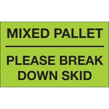 3 x 5" - "Mixed Pallet - Please Break Down Skid" (Fluorescent Green) Labels image