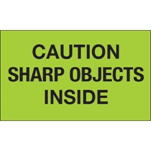 3 x 5" - "Caution Sharp Objects Inside" (Fluorescent Green) Labels image