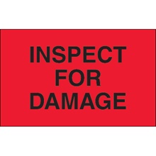 1 1/4 x 2" - "Inspect For Damage" (Fluorescent Red) Labels image