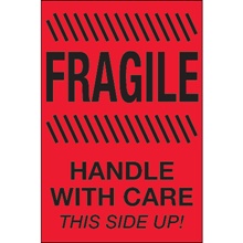 4 x 6" - "Fragile - Handle With Care - This Side Up" (Fluorescent Red) Labels image
