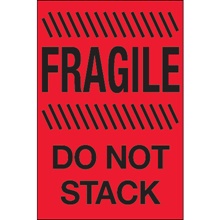 4 x 6" - "Fragile - Do Not Stack" (Fluorescent Red) Labels image