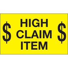 3 x 5" - "$ High Claim Item $" (Fluorescent Yellow) Labels image