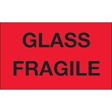 3 x 5" - "Glass - Fragile" (Fluorescent Red) Labels image