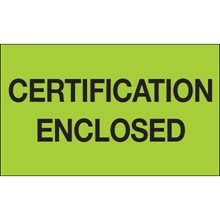 3 x 5" - "Certification Enclosed" (Fluorescent Green) Labels image