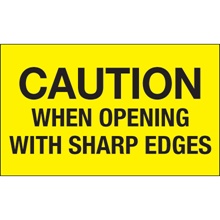 3 x 5" - "Caution When Opening With Sharp Edges" (Fluorescent Yellow) Labels image