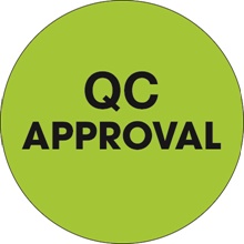 1" Circle - "QC Approval" Fluorescent Green Labels image