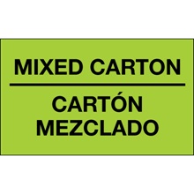 3 x 5" - "Mixed Carton - Carton Mezclado" (Fluorescent Green) Bilingual Labels image