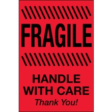 2 x 3" - "Fragile - Handle With Care" (Fluorescent Red) Labels image