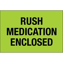 2 x 3" - "Rush - Medication Enclosed" (Fluorescent Green) Labels image