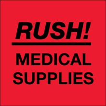 4 x 4" - "Rush - Medical Supplies" (Fluorescent Red) Labels image