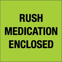 4 x 4" - "Rush - Medication Enclosed" (Fluorescent Green) Labels image