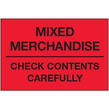 2 x 3" - "Mixed Merchandise - Check Contents Carefully" (Fluorescent Red) Labels image