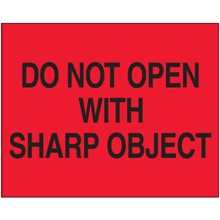 8 x 10" - "Do Not Open with Sharp Object" (Fluorescent Red) Labels image