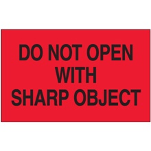 3 x 5" - "Do Not Open with Sharp Object" (Fluorescent Red) Labels image