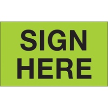 3 x 5" - "Sign Here" (Fluorescent Green) Labels image