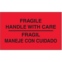 3 x 5" - "Fragil - Maneje Con Cuidado" (Fluorescent Red) Bilingual Labels image