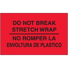 3 x 5" - "No Romper La Envoltura De Plastico" (Fluorescent Red) Bilingual Labels image