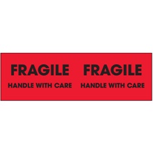 3 x 10" - "Fragile - Handle With Care" (Fluorescent Red) Labels image