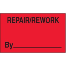 3 x 5" - "Repair/Rework By" (Fluorescent Red) Labels image