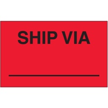 3 x 5" - "Ship Via" (Fluorescent Red) Labels image