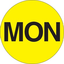 1" Circle - "MON" (Fluorescent Yellow) Days of the Week Labels image
