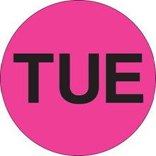 2" Circle - "TUE" (Fluorescent Pink) Days of the Week Labels image