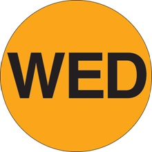 2" Circle - "WED" (Fluorescent Orange) Days of the Week Labels image