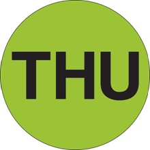 2" Circle - "THU" (Fluorescent Green) Days of the Week Labels image