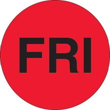 1" Circle - "FRI" (Fluorescent Red) Days of the Week Labels image