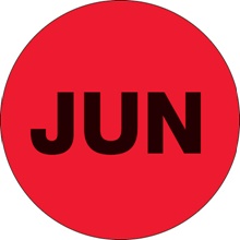1" Circle - "JUN" (Fluorescent Red) Months of the Year Labels image