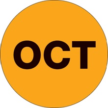 1" Circle - "OCT" (Fluorescent Orange) Months of the Year Labels image