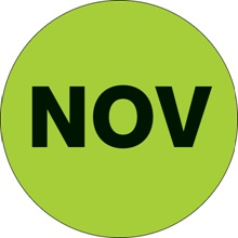 1" Circle - "NOV" (Fluorescent Green) Months of the Year Labels image