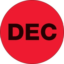 1" Circle - "DEC" (Fluorescent Red) Months of the Year Labels image