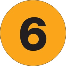 1" Circle - "6" (Fluorescent Orange) Number Labels image