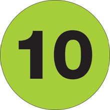 1" Circle - "10" (Fluorescent Green) Number Labels image