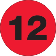 1" Circle - "12" (Fluorescent Red) Number Labels image