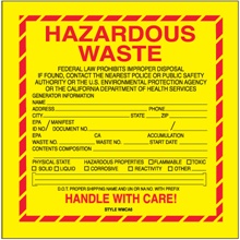 6 x 6" - "Hazardous Waste - California" Labels image
