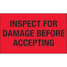 3 x 5" - "Inspect For Damage Before Accepting" (Fluorescent Red) Labels image