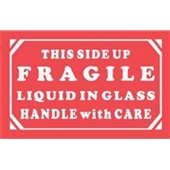 #DL1290  5 x 3"  This Side Up Fragile Liquid in Glass Handle with Care Label image