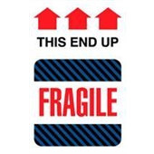 #DL1550  4 x 6"  Fragile This End Up (Black-Blue Stripes/Arrows) Label image