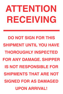 #DL3175  6 x 10"  Attention Receiving (White/Red) Label image