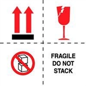 #DL4501  4 x 4"  Fragile Do Not Stack (Boxes/Arrows/Broken Glass) Label image