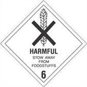 FINAL SALE: #DL5200  4 x 4"  Harmful Stow Away from Foodstuffs - Hazard Class 6 Label image
