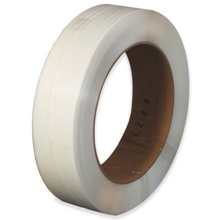 1/2" x .018 x 9000' White 16 x 6" Core Hand Grade Polypropylene Strapping - Embossed image